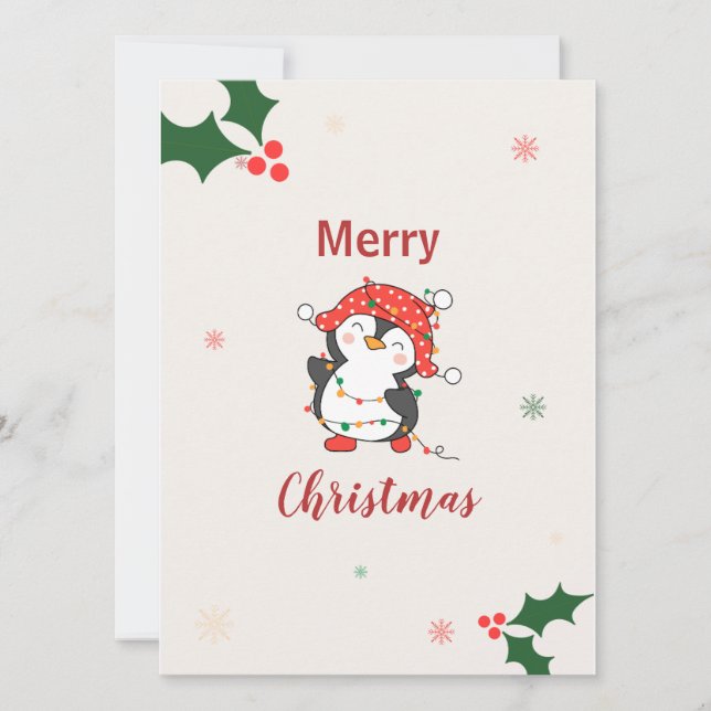 Cartes Pour Fêtes Annuelles Joyeux Noël de Pingouin mignon (Devant)