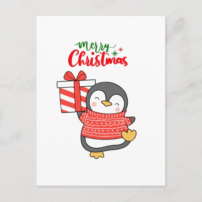 Cartes Pour Fêtes Annuelles Joyeux Noël de Pingouin mignon (Devant)