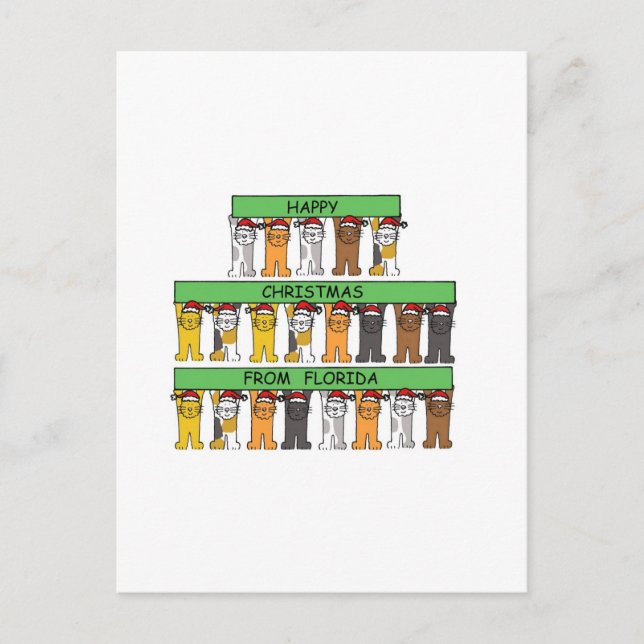 Cartes Pour Fêtes Annuelles Joyeux Noël des chats caricaturaux de Floride (Devant)