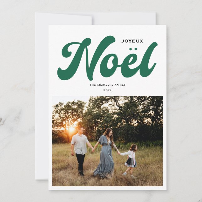 Cartes Pour Fêtes Annuelles Joyeux Noel Design photo vert (Devant)