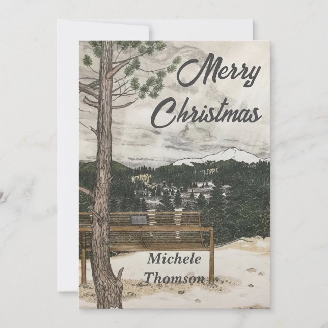 Cartes Pour Fêtes Annuelles Joyeux Noël dessiné à la main paysage hivernal (Devant)