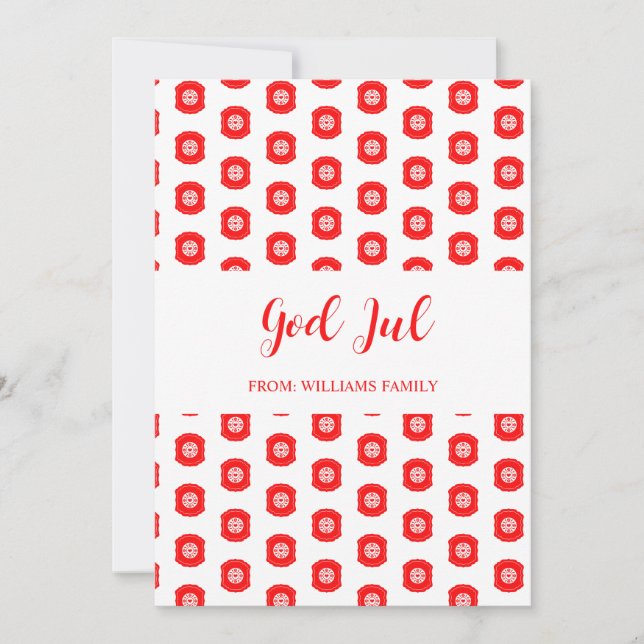Cartes Pour Fêtes Annuelles Joyeux Noël Dieu Jul Motif scandinave Rouge (Devant)
