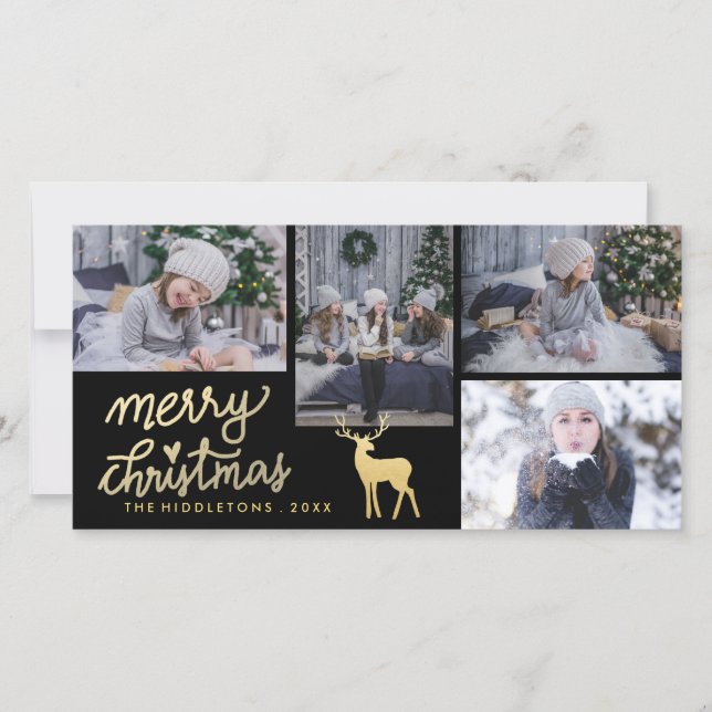Cartes Pour Fêtes Annuelles Joyeux Noël d'or| Antler| Jour férié de script (Devant)