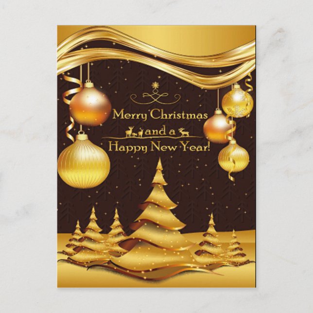 Cartes Pour Fêtes Annuelles Joyeux Noël d'or et Bonne Année (Devant)