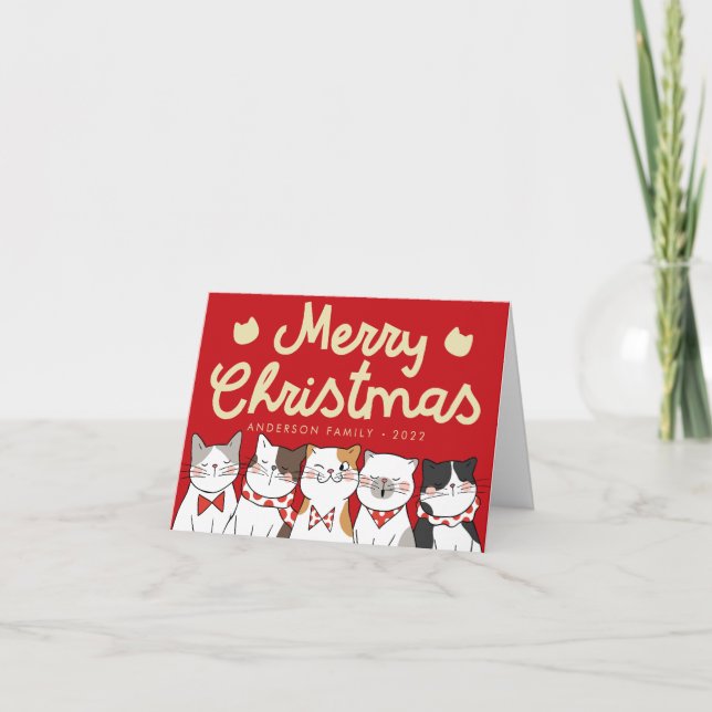 Cartes Pour Fêtes Annuelles Joyeux Noël Drôle Mignonne Chats Caroling (Devant)