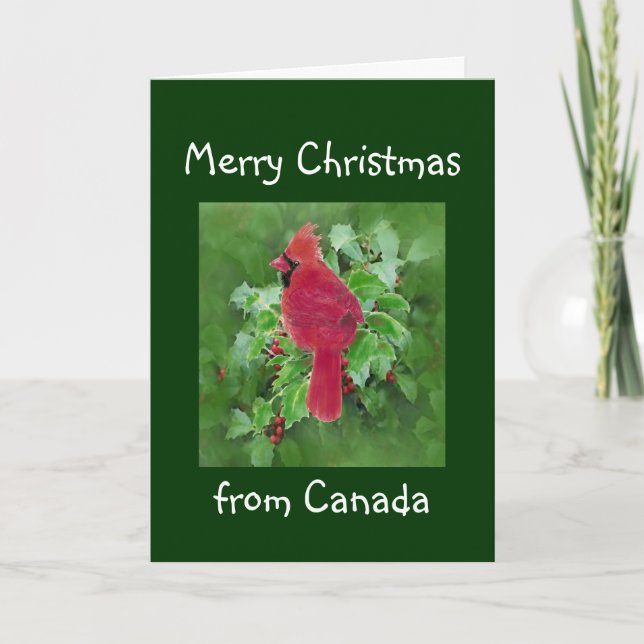 Cartes Pour Fêtes Annuelles Joyeux Noël du Canada, Cardinal Bird (Devant)