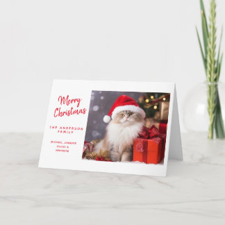 Cartes Pour Fêtes Annuelles Joyeux Noël du chat dans un chapeau de Père Noël