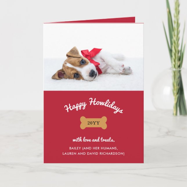 Cartes Pour Fêtes Annuelles Joyeux Noël du chien | Rouge avec photo (Devant)