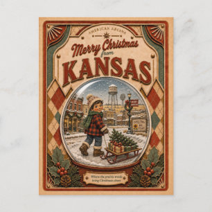 Cartes Pour Fêtes Annuelles Joyeux Noël du Kansas Boule à neige vintage