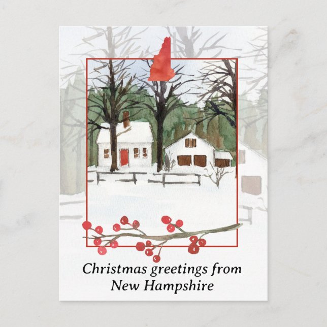 Cartes Pour Fêtes Annuelles Joyeux Noël du New Hampshire Neige d'hiver (Devant)