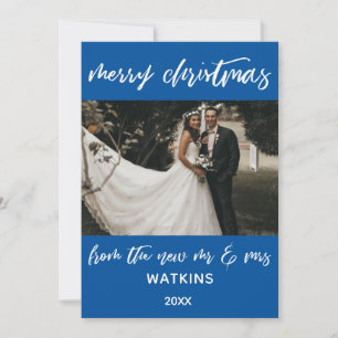 Cartes Pour Fêtes Annuelles Joyeux Noël du Nouveau Mr & Mrs Photo, Bleu