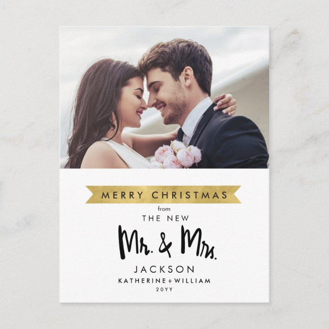 Cartes Pour Fêtes Annuelles Joyeux Noël Du Nouveau Mr & Mrs Une Photo (Devant)