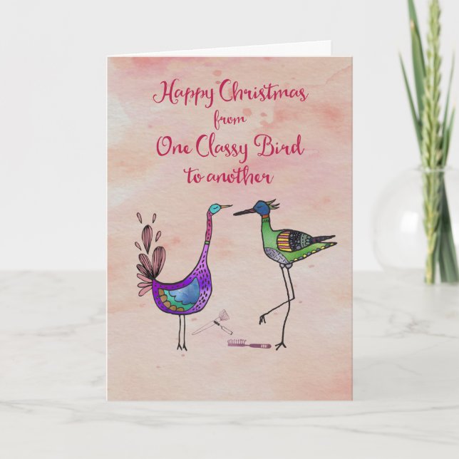 Cartes Pour Fêtes Annuelles Joyeux Noël d'un oiseau classique à un autre (Devant)