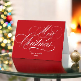 Cartes Pour Fêtes Annuelles Joyeux Noël Écriture Élégante Rouge