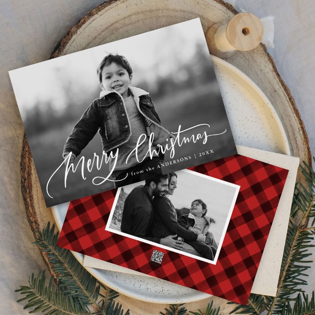 Cartes Pour Fêtes Annuelles Joyeux Noël écriture manuscrite 2 Photo (Créateur téléchargé)