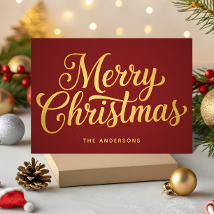 Cartes Pour Fêtes Annuelles Joyeux Noël écriture rétro feuille d'or