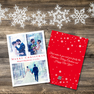 Cartes Pour Fêtes Annuelles joyeux noël écriture rouge 3 photos mariage