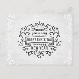 Cartes Pour Fêtes Annuelles Joyeux Noël Élégant à Motifs de Rouleaux en Noir e