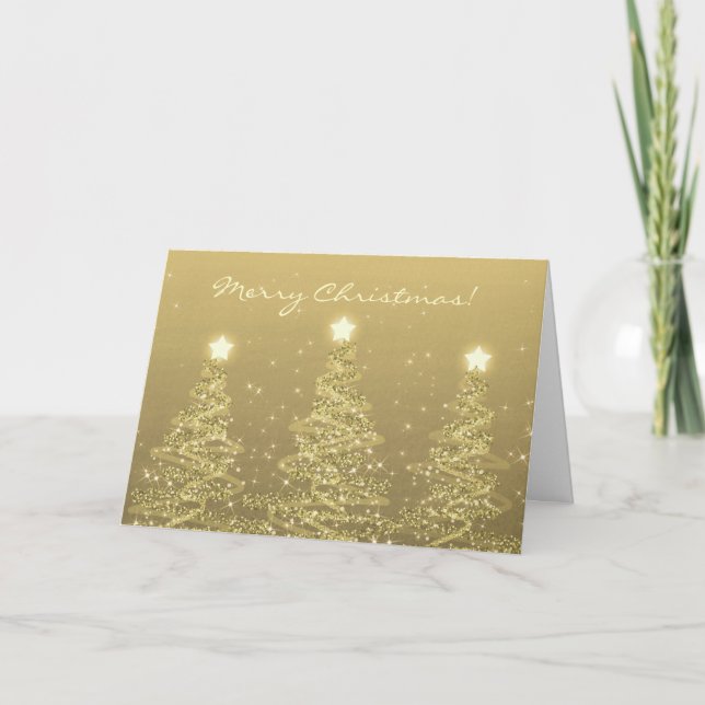 Cartes Pour Fêtes Annuelles Joyeux Noël Élégant Arbres Étincelants Or (Devant)