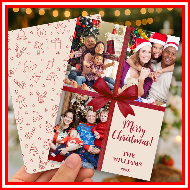 Cartes Pour Fêtes Annuelles Joyeux Noël Elegant Bow Présent Photo Collage (Créateur téléchargé)