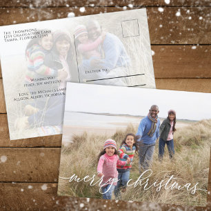 Cartes Pour Fêtes Annuelles Joyeux Noël Élégant Flocon de neige vert Deux phot