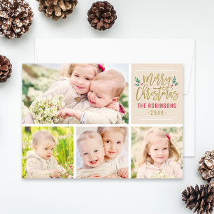 Cartes Pour Fêtes Annuelles Joyeux Noël Elegant Gold Script Photo Collage