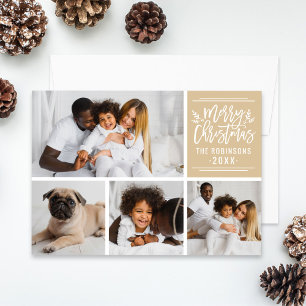 Cartes Pour Fêtes Annuelles Joyeux Noël Élégant Kraft Script Photo Collage