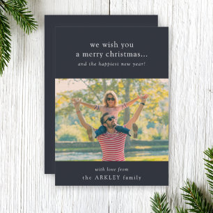 Cartes Pour Fêtes Annuelles Joyeux Noël   Elegant Navy Blue Family Photo