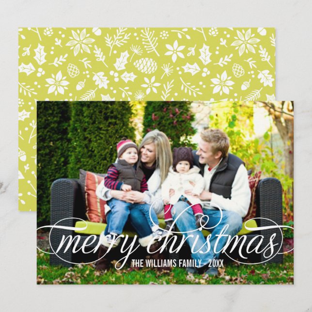 Cartes Pour Fêtes Annuelles Joyeux Noël Élégant noir de script superposition (Devant / Derrière)