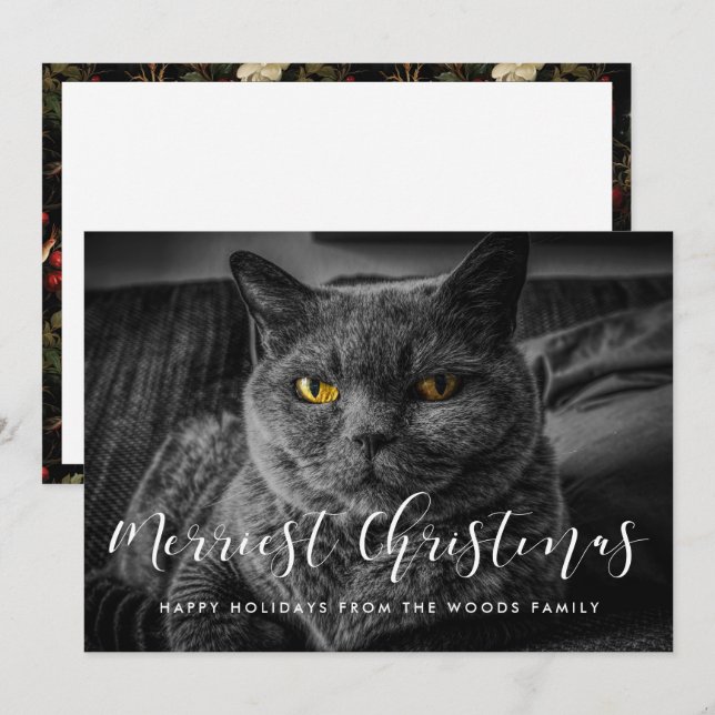 Cartes Pour Fêtes Annuelles Joyeux Noël Elegant Photo de famille (Devant / Derrière)