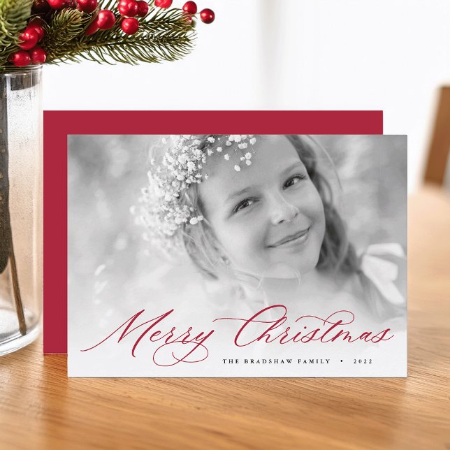 Cartes Pour Fêtes Annuelles Joyeux Noël | Élégant script photo (Créateur téléchargé)