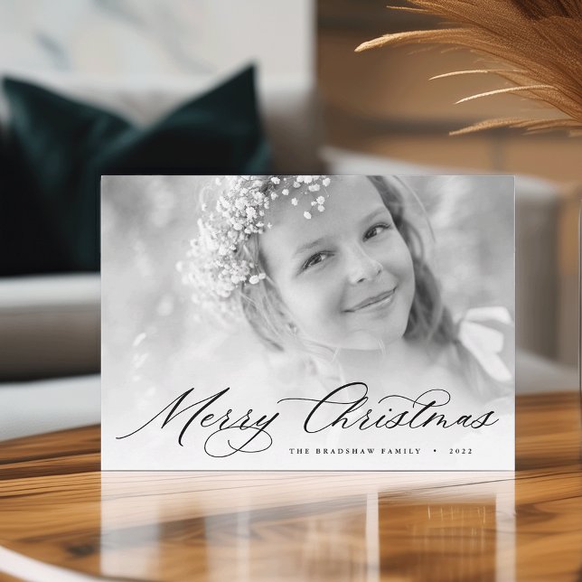Cartes Pour Fêtes Annuelles Joyeux Noël | Élégant script photo (Créateur téléchargé)