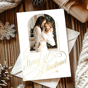Cartes Pour Fêtes Annuelles Joyeux Noël élégant script photo de famille