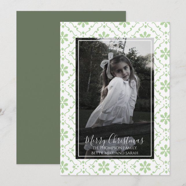 Cartes Pour Fêtes Annuelles Joyeux Noël Élégant Script Photo Snowflake (Devant / Derrière)