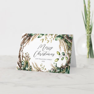 Cartes Pour Fêtes Annuelles Joyeux Noël Élégant Script Rustique Wreath