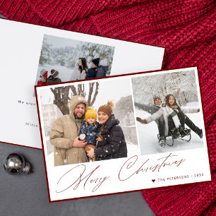Cartes Pour Fêtes Annuelles Joyeux Noël élégant script simple 3 photo rouge