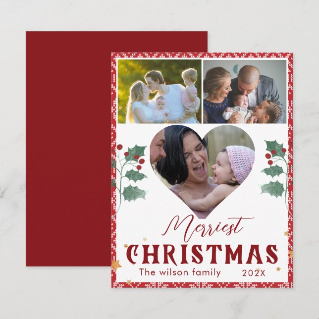 Cartes Pour Fêtes Annuelles Joyeux Noël Élégante Typographie 3 Photos (Devant / Derrière)