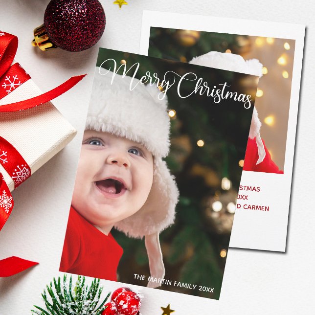 Cartes Pour Fêtes Annuelles Joyeux Noël Elégante Typographie Blanche Photo (Créateur téléchargé)