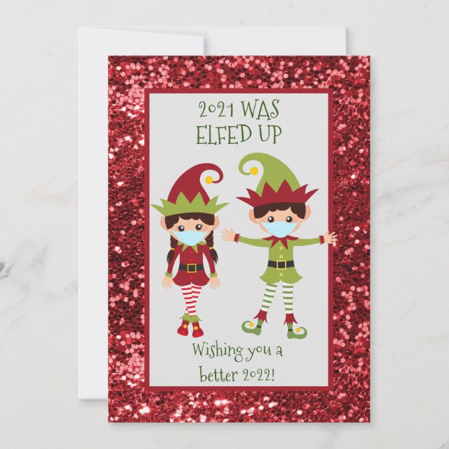 Cartes Pour Fêtes Annuelles Joyeux Noël Elfed Up Funny Visage Masque 2021 (Devant)