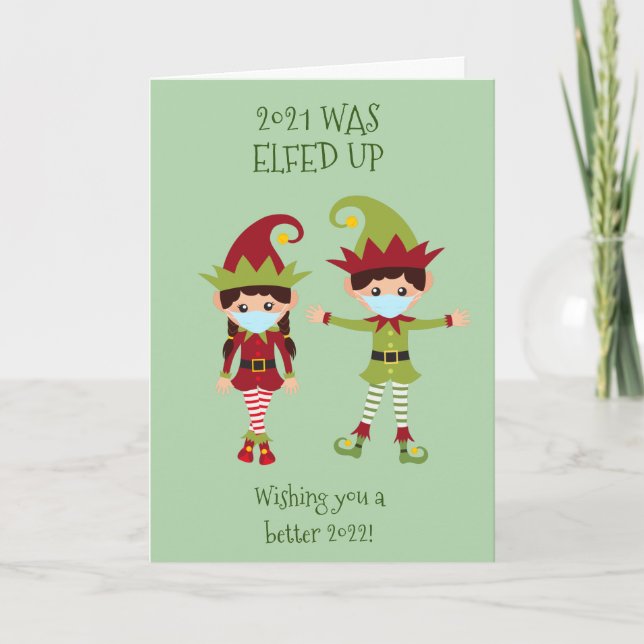 Cartes Pour Fêtes Annuelles Joyeux Noël Elfed Up Funny Visage Masque 2021 (Devant)