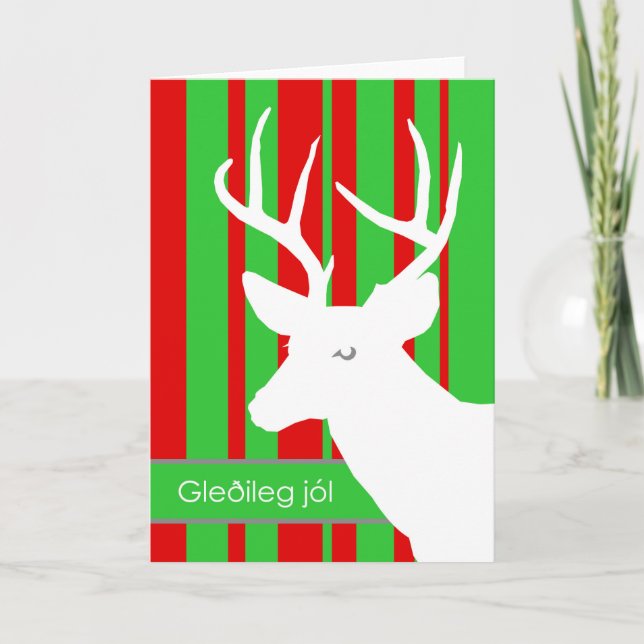 Cartes Pour Fêtes Annuelles Joyeux Noël en islandais, White Deer Stripes (Devant)