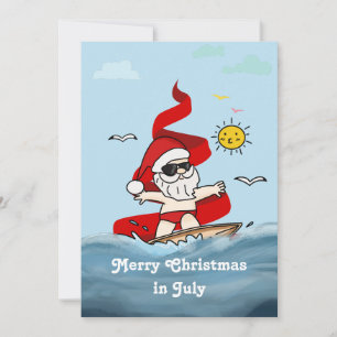 Cartes Pour Fêtes Annuelles Joyeux Noël En Juillet Surf Père Noël