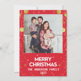 Cartes Pour Fêtes Annuelles Joyeux Noël en or Photo Férié Rouge
