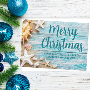 Cartes Pour Fêtes Annuelles Joyeux Noël Entreprise de plage mignonne Coquillag
