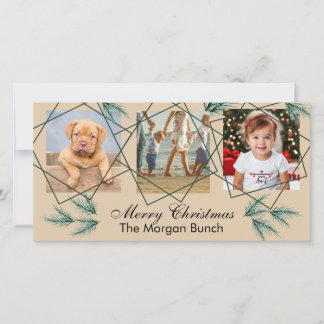 Cartes Pour Fêtes Annuelles Joyeux Noël Épingle moderne à 3 photos de feuilles