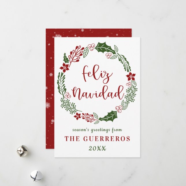 Cartes Pour Fêtes Annuelles Joyeux Noël espagnol, personnalisé (Devant/Arrière en situation)