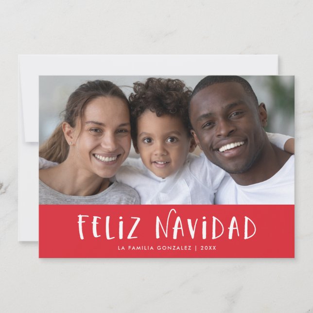 Cartes Pour Fêtes Annuelles Joyeux Noël espagnol rouge avec photo (Devant)