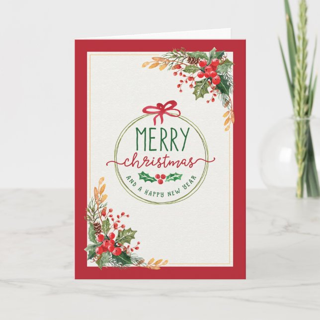 Cartes Pour Fêtes Annuelles Joyeux Noël et Bonne Année, Aquarelle (Devant)
