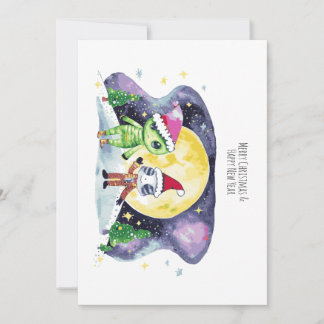 Cartes Pour Fêtes Annuelles Joyeux Noël et Bonne Année avec de mignons aliens