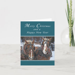 Cartes Pour Fêtes Annuelles Joyeux Noël et bonne année, chevaux de trait